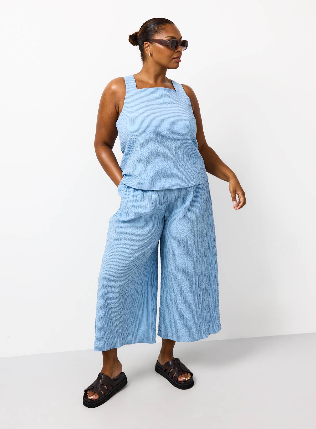 Blue Stripe Print Wide Leg Culottes 10 - Image 2